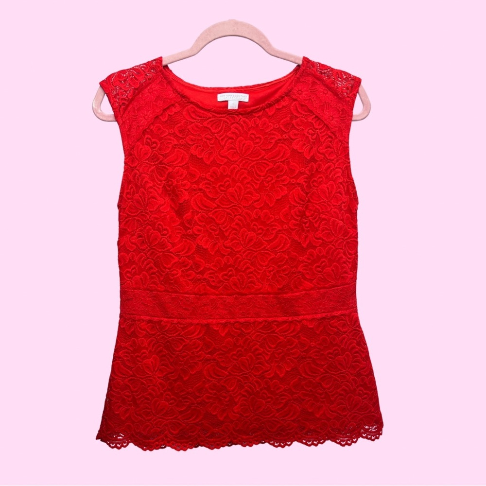 New York & Co Red Lace Sleeveless Blouse Classic Size‎ M